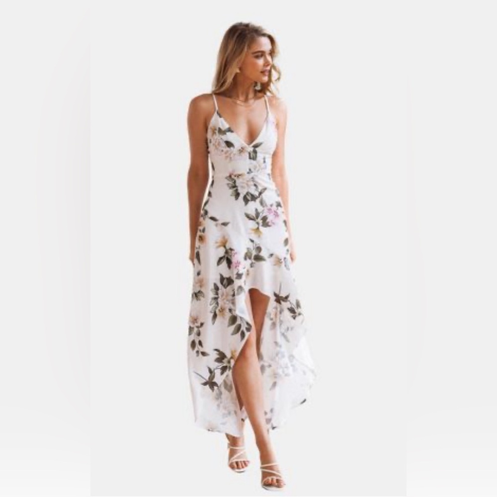 Cupshe women's high low dress floral print v neckline adjustable cami strap 01